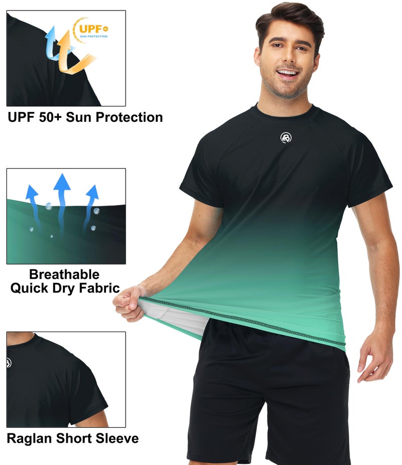 AOBUTE Men's Swimsuit Tops Quick Dry UV Sun Shirt Short Sleeve Cooling Shirt Summer Gradient Grey Green 3XL - Image 5