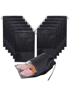 Minelife 12 Pcs Large Travel Storage Shoe Bag, Waterproof Shoe Bags for Gym Traveling, Shoe Pouch Organizer Non-Woven with Rope for Men and Women(Black)  - Image 2