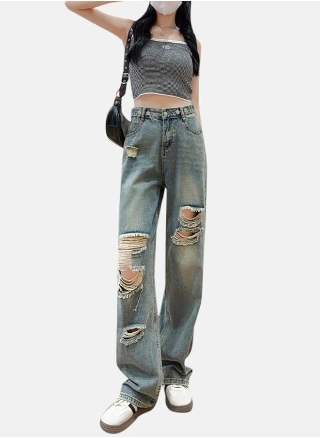 YUNIQEE Blue Cotton Regular Fit High-Rise Jeans