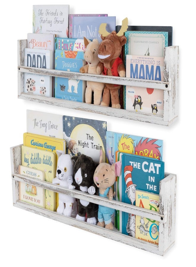 Brightmaison Polynez 30" Floating Shelves for Wall Decor, Kids Bookshelf, Nursery Book Shelves, Multiuse Shelf Set of 2 Wood Burnt White - Image 1