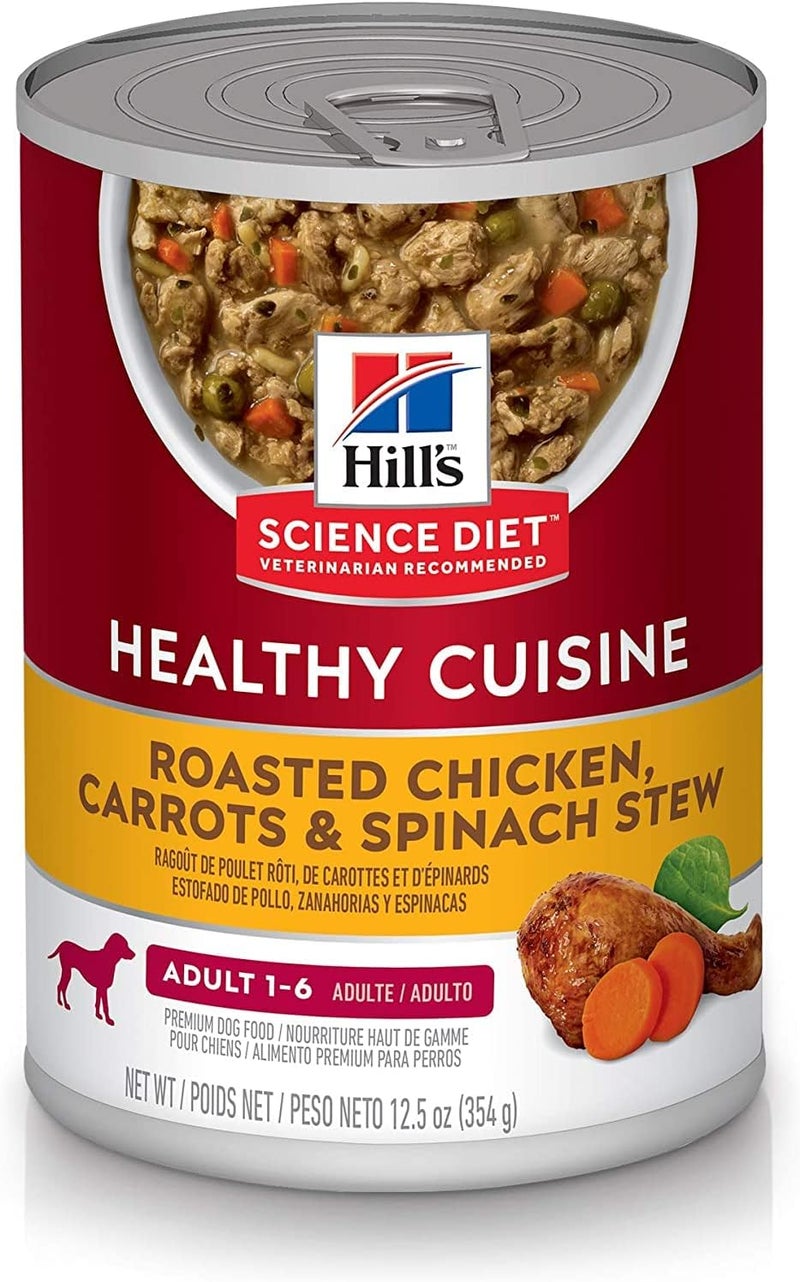Hills Science Diet Healthy Cuisine Adult 16 Great Taste Wet Dog Food Roasted Chicken Carrots  Spinach Stew 125 oz Can Case of 12 - Image 1