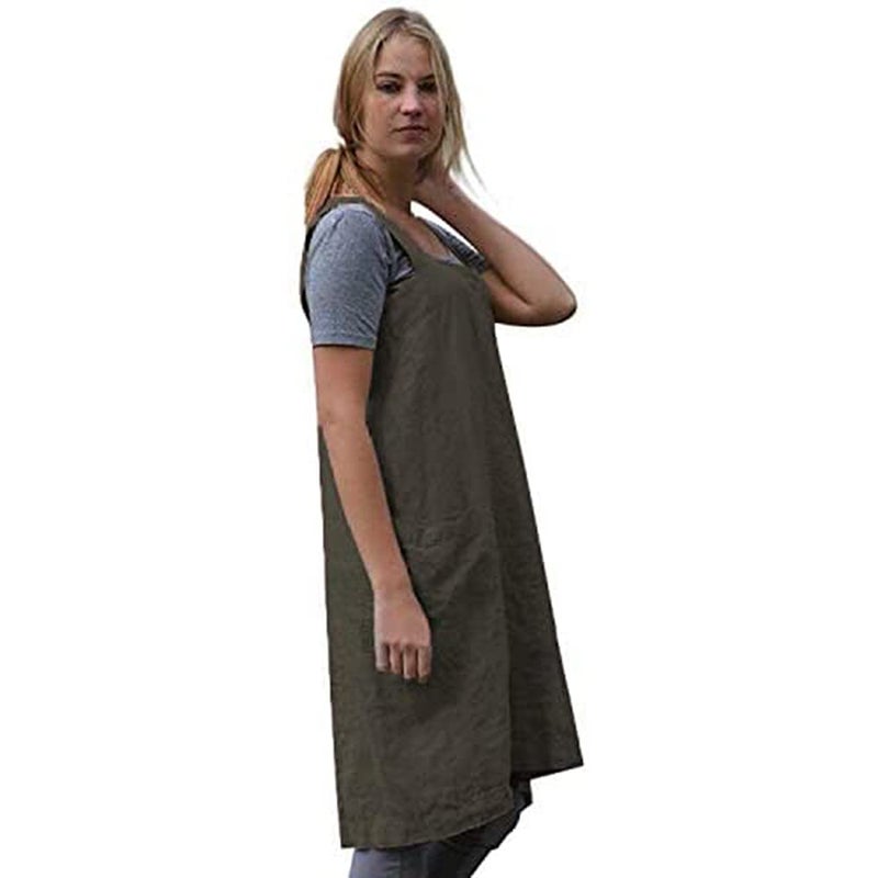 WROLEM Women 's Cross Back Pinafore Apron with Large Pockets Home Kitchen  Restaurant  Coffee house Cooking Gardening Works ArmyGreen-S - Image 3