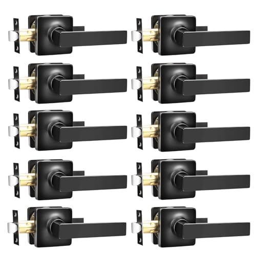 GOBEKOR 10 Pack Black Passage Lever Handle Interior Door Levers Hallway Closet Door Handles Straight Door Lock Keyless Square Lever Door Handles - Image 1