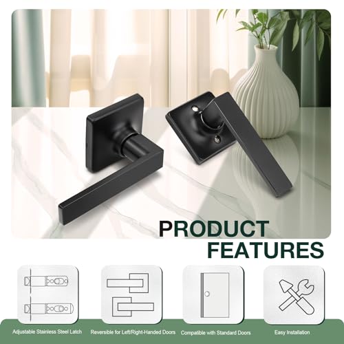GOBEKOR 10 Pack Black Passage Lever Handle Interior Door Levers Hallway Closet Door Handles Straight Door Lock Keyless Square Lever Door Handles - Image 5