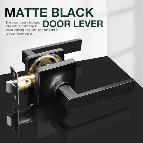 GOBEKOR 10 Pack Black Passage Lever Handle Interior Door Levers Hallway Closet Door Handles Straight Door Lock Keyless Square Lever Door Handles - Image 2