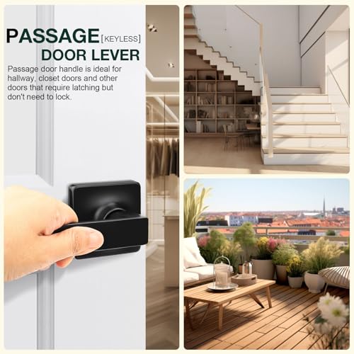 GOBEKOR 10 Pack Black Passage Lever Handle Interior Door Levers Hallway Closet Door Handles Straight Door Lock Keyless Square Lever Door Handles - Image 3