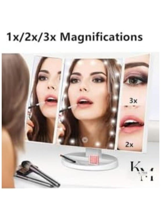 مرفا مرآة تجميل مطوية بتصميم ثلاثي مع 21 مصباح LED، شاشة تعمل باللمس، وتكبير  - Image 2