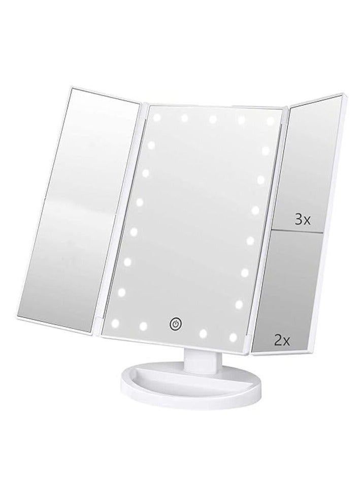 مرفا مرآة تجميل مطوية بتصميم ثلاثي مع 21 مصباح LED، شاشة تعمل باللمس، وتكبير  - Image 1