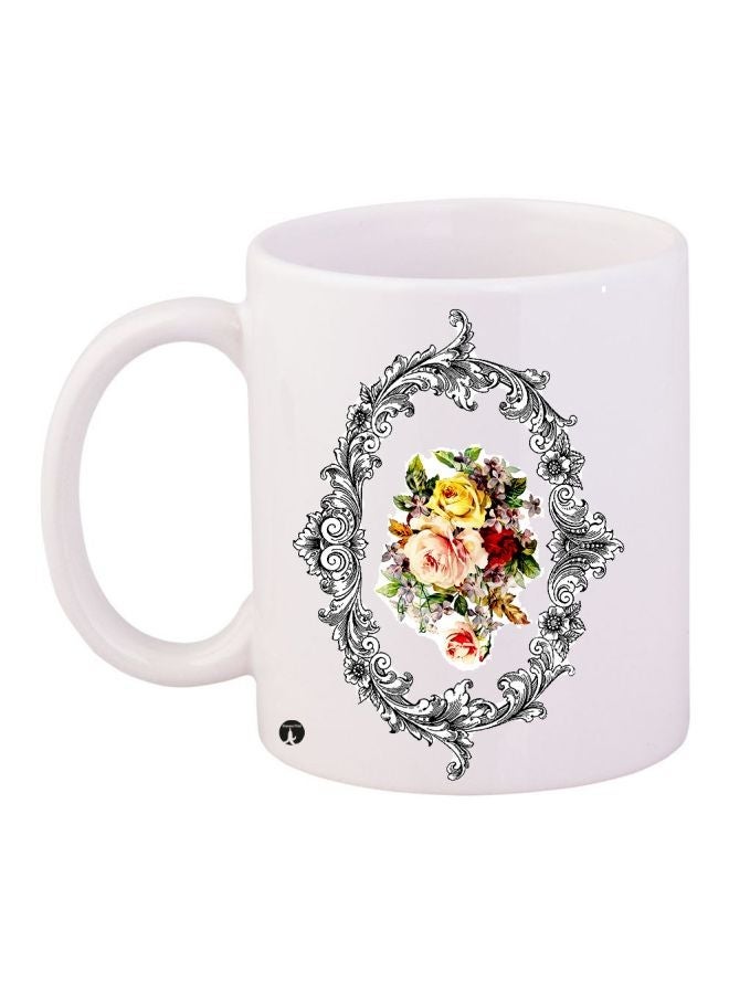 Floral Printed Coffee Mug White/Grey/Pink 11ounce