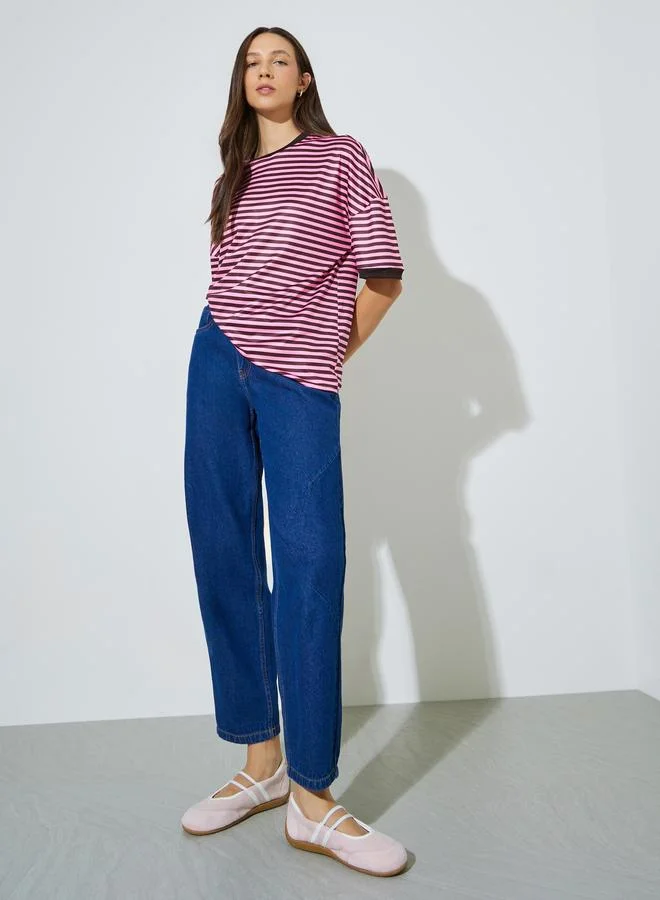 Styli Striped Round Neck Oversized T-Shirt