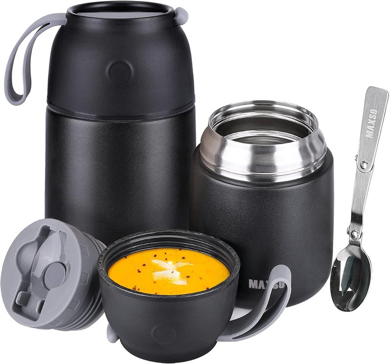ITSLIFE Insulated Thermo Food Jar for Hot & Cold Food for Kids Adult, 17&24 oz Soup Thermal Hot Food Containers for Lunch, Triple Layer Insulation Stainless Steel Food Jar with Spoon (2 Pack Black) - Image 1
