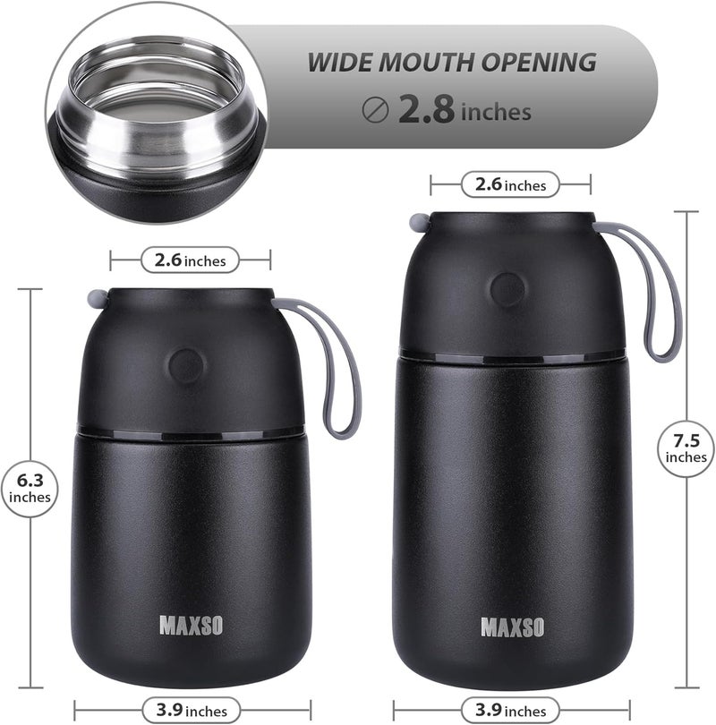 ITSLIFE Insulated Thermo Food Jar for Hot & Cold Food for Kids Adult, 17&24 oz Soup Thermal Hot Food Containers for Lunch, Triple Layer Insulation Stainless Steel Food Jar with Spoon (2 Pack Black) - Image 5