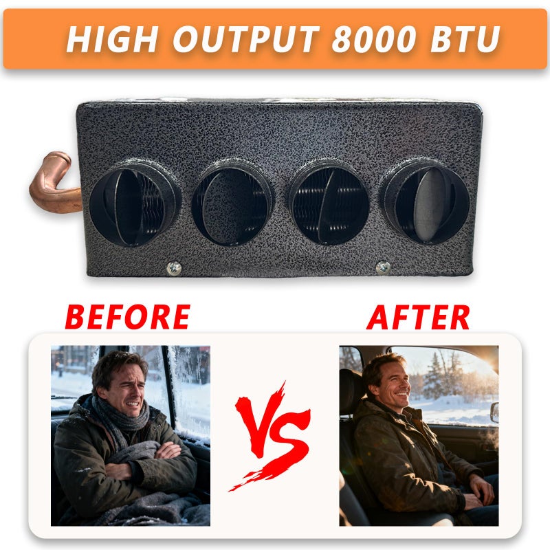 XuSha 8000 BTU 4 Ports 12 Volt Universal Car Truck Fan Heater Air Heater Diesel Portable Parking Heater Low Profile Universal Auxiliary Cab Heater - Image 3