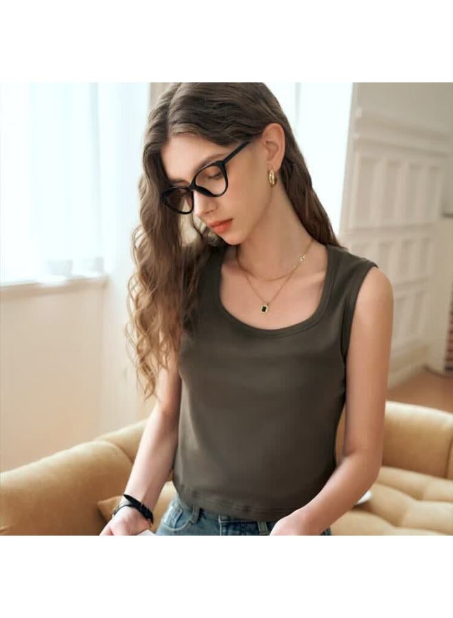 Olrain Women's Slim Fit Square Neck Knitted Tank Top Camisole Spring Summer Duck Green S - Image 1