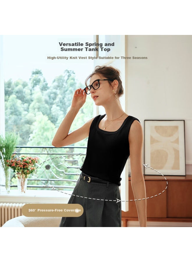 Olrain Women's Slim Fit Square Neck Knitted Tank Top Camisole Spring Summer Duck Green S - Image 2