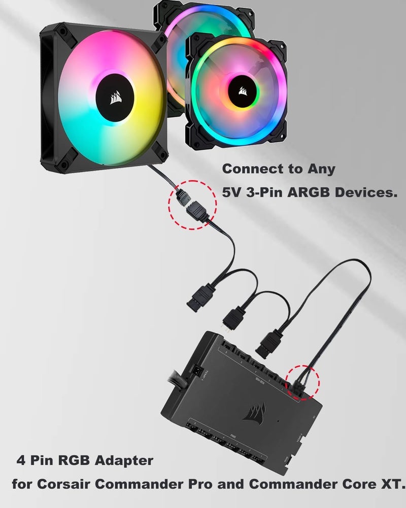 Luckam 4 Pin RGB Adapter for Corsair Commander Core and iCUE Commander CORE XT, 1 to 4 ARGB Splitter Extension Cable Connect to 5V 3-Pin ARGB Devices 19-in - Image 5