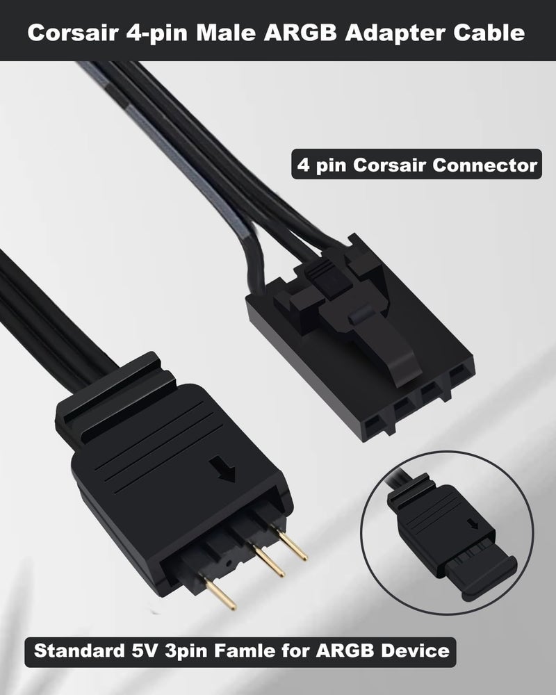 Luckam 4 Pin RGB Adapter for Corsair Commander Core and iCUE Commander CORE XT, 1 to 4 ARGB Splitter Extension Cable Connect to 5V 3-Pin ARGB Devices 19-in - Image 2