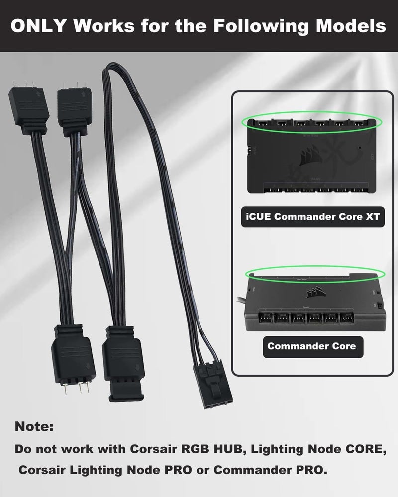 Luckam 4 Pin RGB Adapter for Corsair Commander Core and iCUE Commander CORE XT, 1 to 4 ARGB Splitter Extension Cable Connect to 5V 3-Pin ARGB Devices 19-in - Image 3