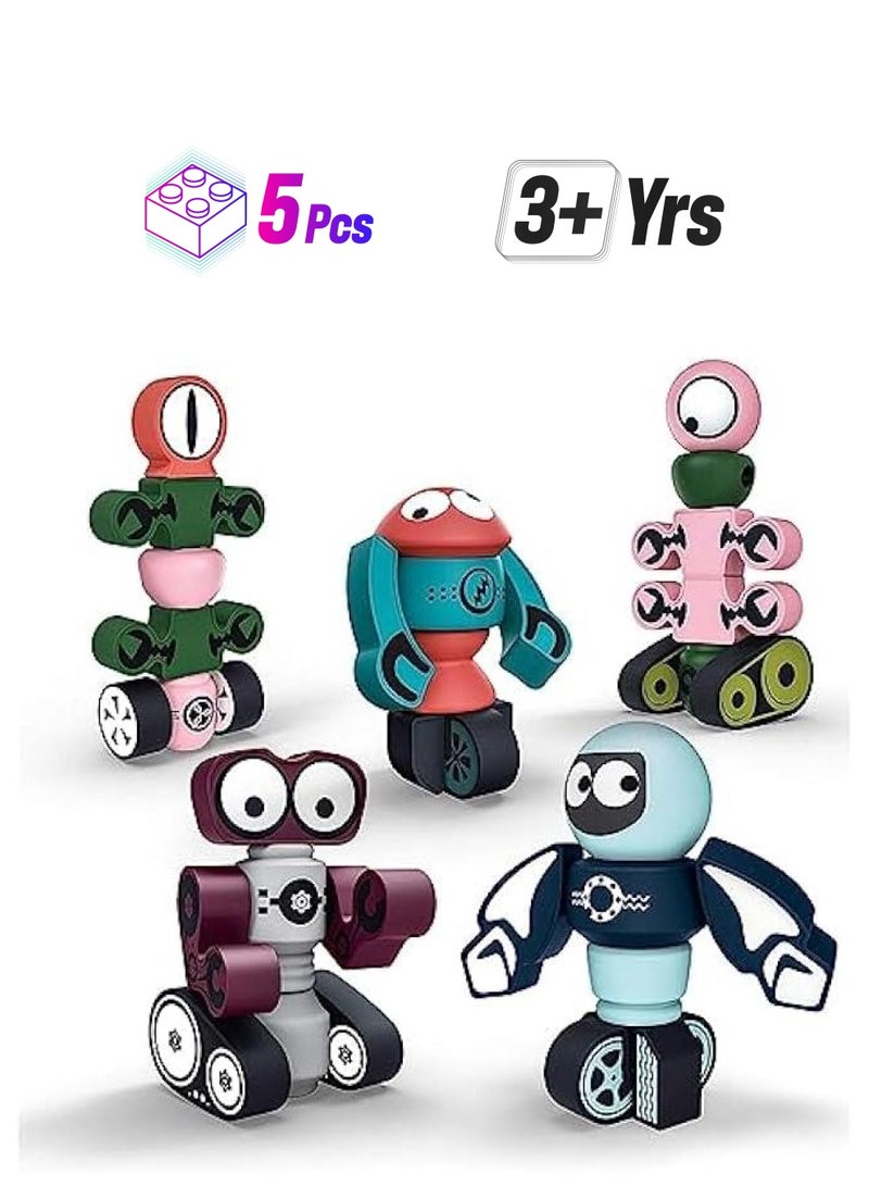 ميكسد 3-5-year-old الأطفال المغناطيسي لعبة الروبوت ، الوحش المغناطيسي كتل مكدسة تشوه اللعب ، مع تخزين مربع ، 3-4 5 6 7-year-old الأولاد هدية مجموعة ( كوكب الأرض ، 5 قطع ) - Image 1