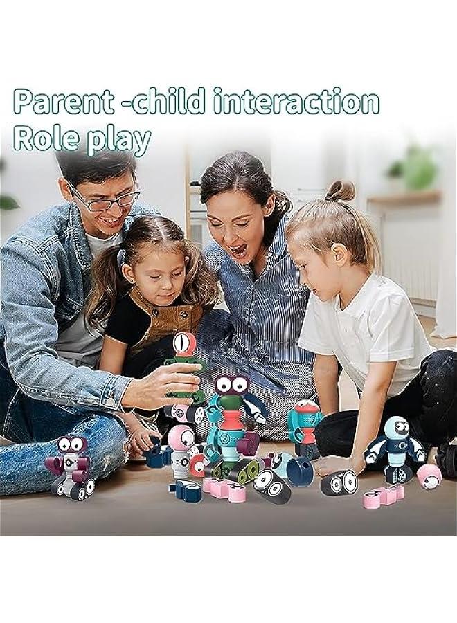 ميكسد 3-5-year-old الأطفال المغناطيسي لعبة الروبوت ، الوحش المغناطيسي كتل مكدسة تشوه اللعب ، مع تخزين مربع ، 3-4 5 6 7-year-old الأولاد هدية مجموعة ( كوكب الأرض ، 5 قطع ) - Image 2