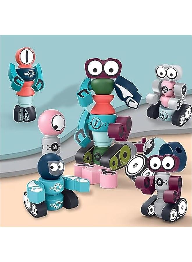 ميكسد 3-5-year-old الأطفال المغناطيسي لعبة الروبوت ، الوحش المغناطيسي كتل مكدسة تشوه اللعب ، مع تخزين مربع ، 3-4 5 6 7-year-old الأولاد هدية مجموعة ( كوكب الأرض ، 5 قطع ) - Image 5