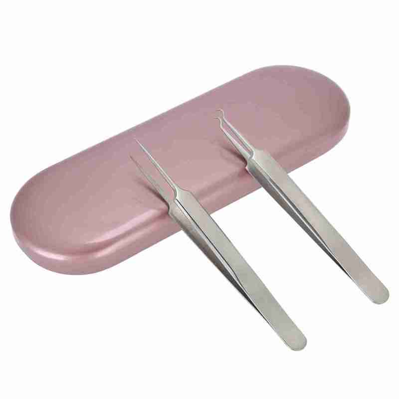 Eyelash Extension Tweezers Organizer: Rose Red Tinplate Material, Durable Slot Design, Small Portable Storage Box - Holds 4pcs Tweezers for Eyelash & Makeup Tool Storage - Image 4
