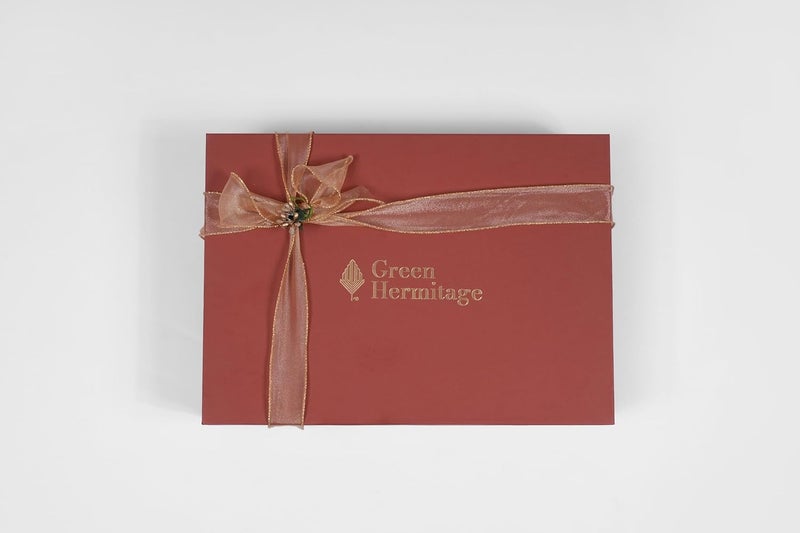 Green Hermitage Green Hermitage Festive Gift Boxes Banana LeatherThe Luxe Bar Ensemble1 Bar TrayWine Bottle HolderBottle OpenerSet of 4CoastersPack of 5Vegan Chocolate BitesUrli Soy Wax Candle Multicolour  - Image 1