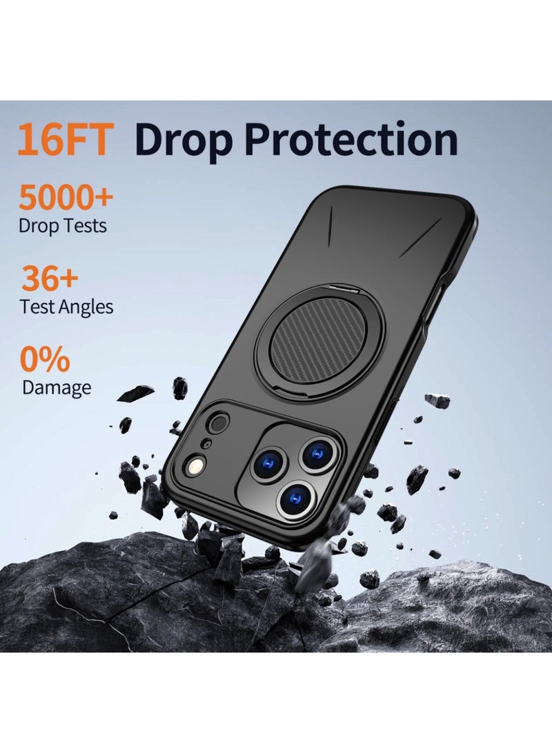 Abania iPhone 17 Pro Case MagSafe Magnetic Phone Case 360° Rotating Ring Stand Military Grade Drop Proof iPhone 17 Pro Cover Heavy Duty Shockproof Kickstand Car Mount Anti Fingerprint Black Slim Phone Cover for iPhone 17 Pro - Image 4