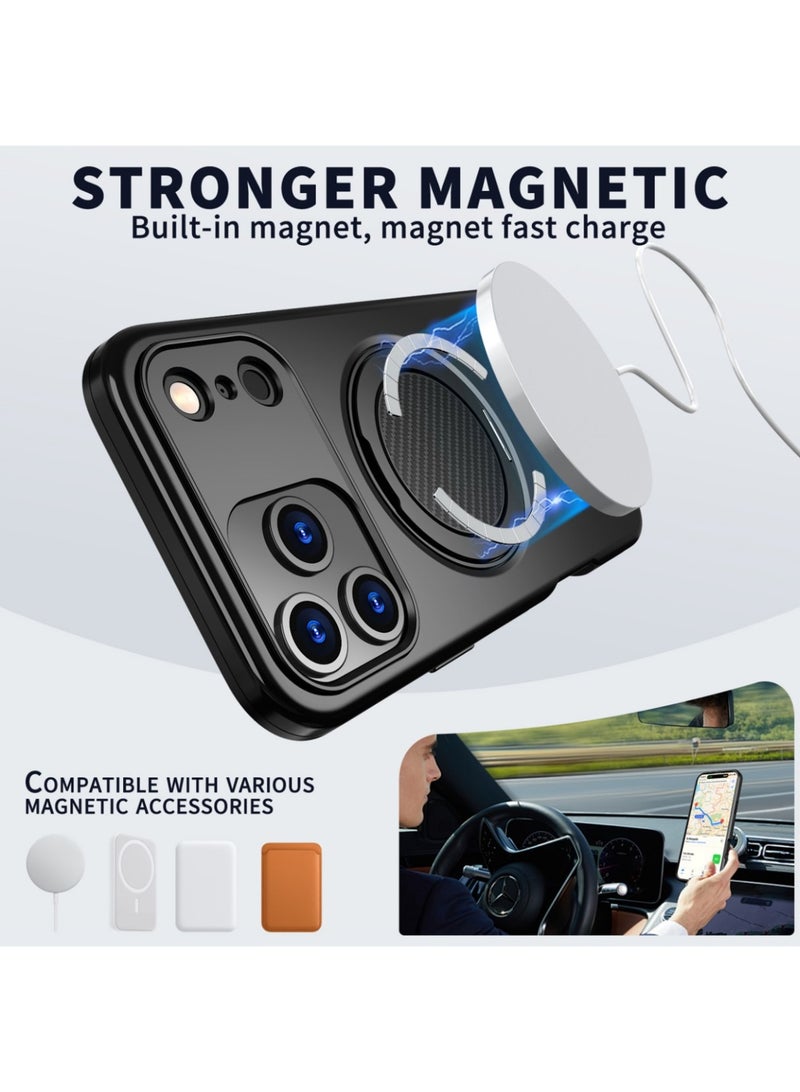 Abania iPhone 17 Pro Case MagSafe Magnetic Phone Case 360° Rotating Ring Stand Military Grade Drop Proof iPhone 17 Pro Cover Heavy Duty Shockproof Kickstand Car Mount Anti Fingerprint Black Slim Phone Cover for iPhone 17 Pro - Image 2