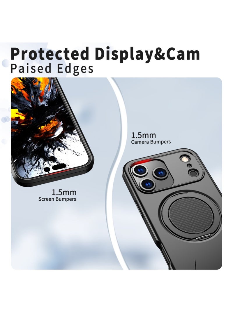 Abania iPhone 17 Pro Case MagSafe Magnetic Phone Case 360° Rotating Ring Stand Military Grade Drop Proof iPhone 17 Pro Cover Heavy Duty Shockproof Kickstand Car Mount Anti Fingerprint Black Slim Phone Cover for iPhone 17 Pro - Image 5