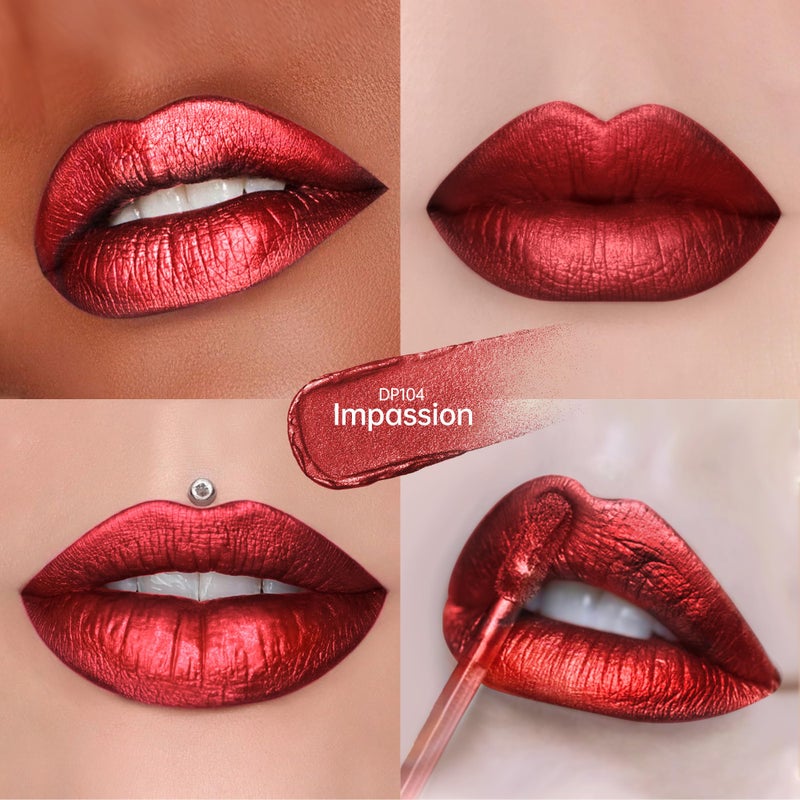 Depuplum Dark Red Lipsticks for Women Metallic Lipstick Long Lasting Non Stick Cup Lip Gloss, Metal Shine Lightweight Hydrating Full Coverage Lip Color, DP104 Impassion - Image 3