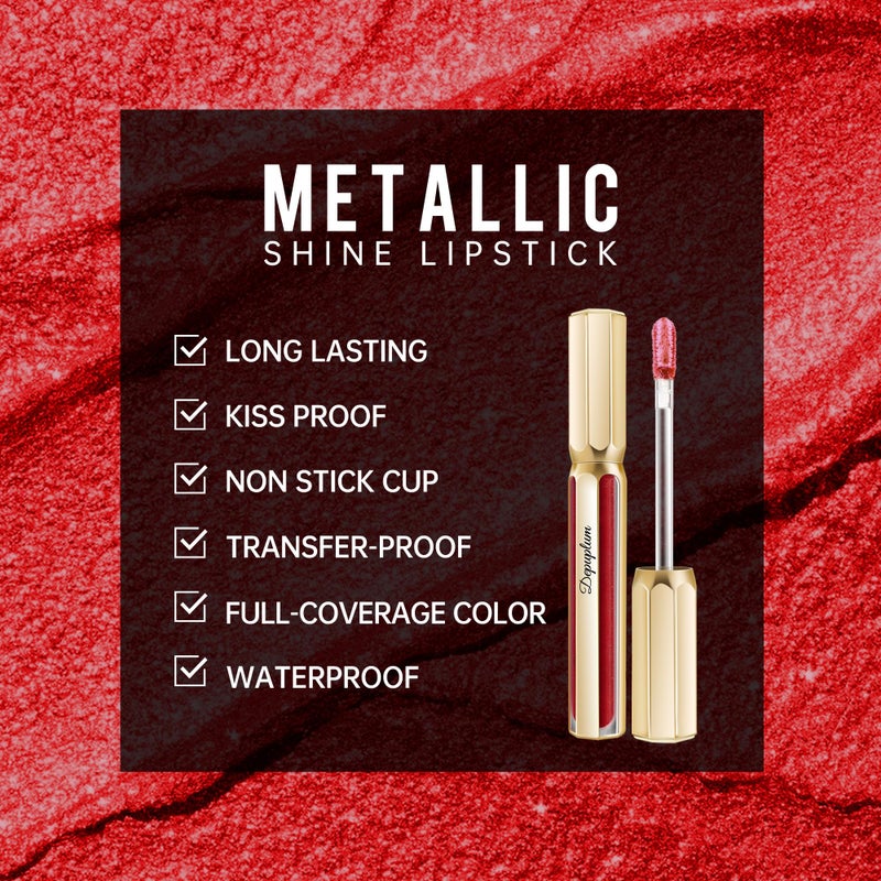 Depuplum Dark Red Lipsticks for Women Metallic Lipstick Long Lasting Non Stick Cup Lip Gloss, Metal Shine Lightweight Hydrating Full Coverage Lip Color, DP104 Impassion - Image 4
