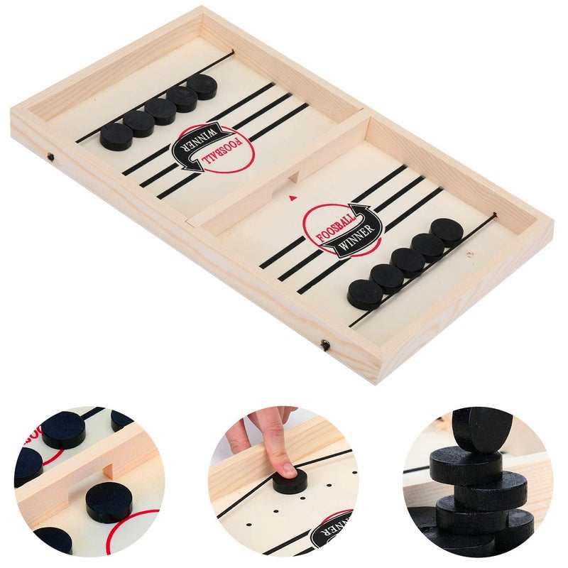 Orlenic Fast Slingpuck Board Game for Kids and Adults – Wooden 2-Player Tabletop Puck Game for Family Game Night, Parent-Child Interaction, Hand-Eye Coordination, Portable Reversible Board Toy - Image 1