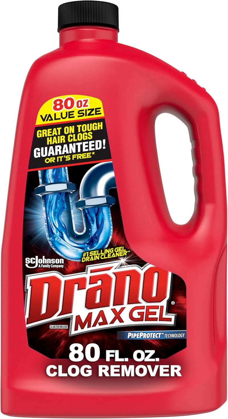 Drano Max Gel Drain Clog Remover and Cleaner for Shower or Sink Drains, Unclogs and Removes Hair, Soap Scum and Blockages - Image 1