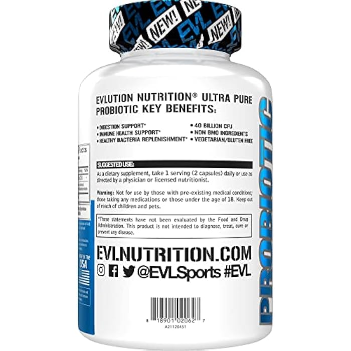 Evlution Nutrition Probiotic - 40 Billion CFU - Supports Digestive + Immune Health - Probiotic Supplement for Men & Women - Vegetarian, Gluten Free & Non-GMO - 30 Servings - 60 Veggie Capsules - Image 4
