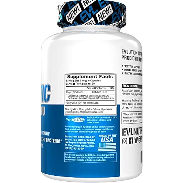 Evlution Nutrition Probiotic - 40 Billion CFU - Supports Digestive + Immune Health - Probiotic Supplement for Men & Women - Vegetarian, Gluten Free & Non-GMO - 30 Servings - 60 Veggie Capsules - Image 3