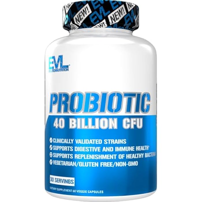 Evlution Nutrition Probiotic - 40 Billion CFU - Supports Digestive + Immune Health - Probiotic Supplement for Men & Women - Vegetarian, Gluten Free & Non-GMO - 30 Servings - 60 Veggie Capsules - Image 1