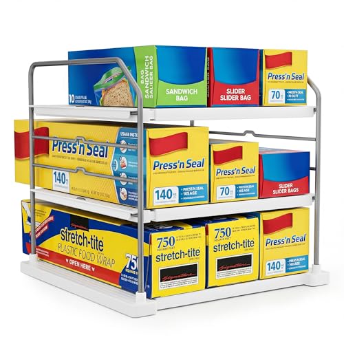 EVERIE Extendable 3Tier Kitchen Cabinet Pantry Organizer for Plastic Wrap Foil Storage Bags Adjustable Heavy Duty Shelf Rack for Wrap Boxes Jars Snack Boxes 11167 in Wide Pack of 2 - Image 1