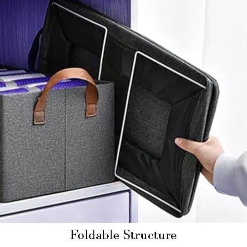 ELEGANT TOUCH Foldable Wardrobe Organizer with Durable Handle Stuff Storage Box Closet Drawer Organizers for Clothes Toys Blanket etc With out lid Grey Pack of 1 - Image 4