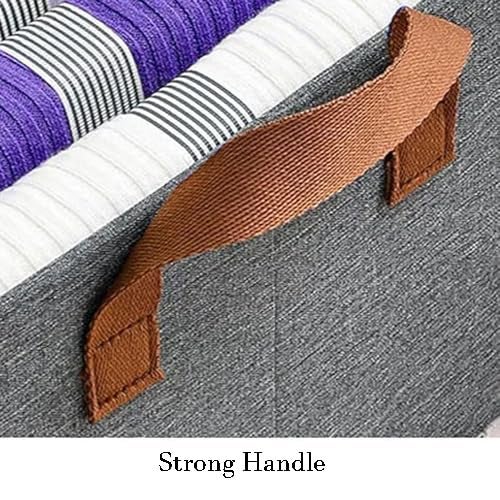 ELEGANT TOUCH Foldable Wardrobe Organizer with Durable Handle Stuff Storage Box Closet Drawer Organizers for Clothes Toys Blanket etc With out lid Grey Pack of 1 - Image 2