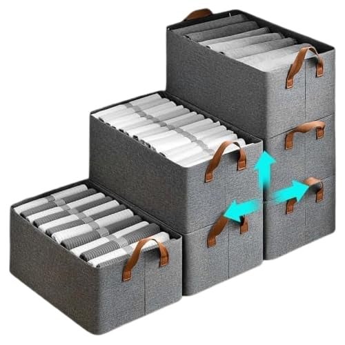 ELEGANT TOUCH Foldable Wardrobe Organizer with Durable Handle Stuff Storage Box Closet Drawer Organizers for Clothes Toys Blanket etc With out lid Grey Pack of 1 - Image 5