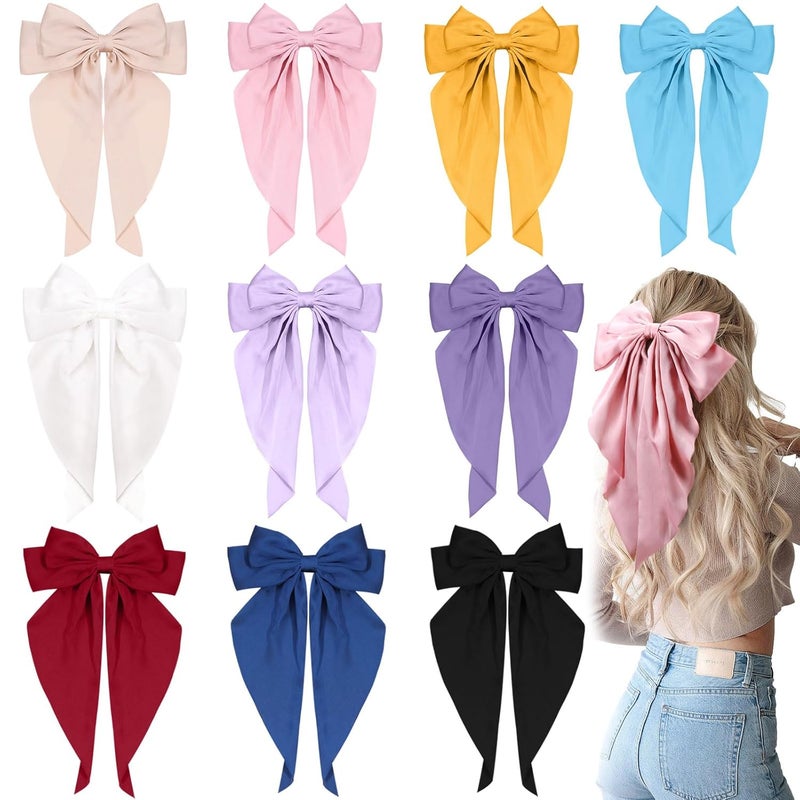 TOKUFAGU 10 PCS Large Hair Ribbon Barrettes with Long Tails for Women  Girls TOKUFAGU Vintage French Hair Accessories  Bow Clips in 10 Colors Set A