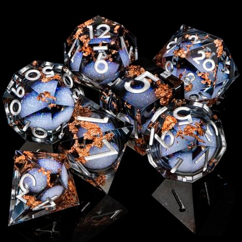 ARUOHHA Liquid Core DND Dice Set 7pcs Resin Sharp Edged Dragons Dice Role Playing Games RPG Silver Numbers Black Dungeons Polyhedral Dice with Gift Box D20 D12 D10 D8 D6 D4 - Image 5