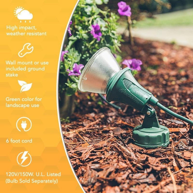 Woods Outdoor Floodlight Fixture With Stake (6-Feet cord; 120V; Green) - Image 2