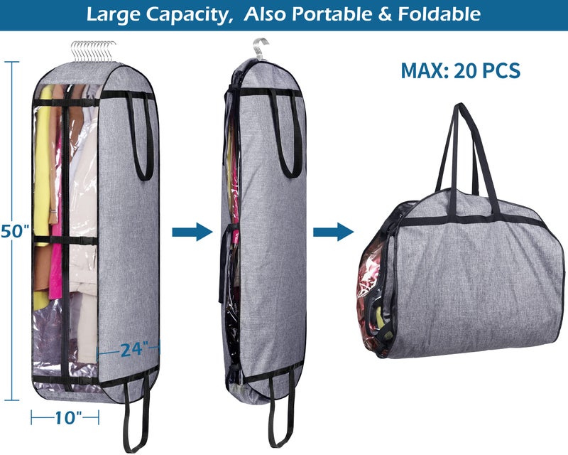 MISSLO Hanging Garment Bags for Travel Suit Bags for Closet Storage 50" Moving Bags for Clothes Dress Cover for Coat, Jacket, Shirt, Clothing - Image 3