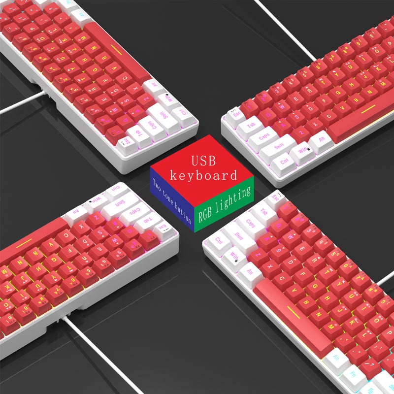White Red Gaming Keyboard Ergonomic 60 Percent Compact RGB Backlit Portable Colorful Cute Illuminated Small Keyboard for Laptop PC PS4 Xbox - Image 2