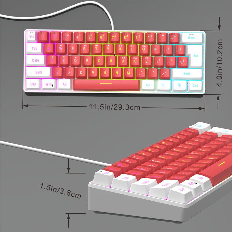 White Red Gaming Keyboard Ergonomic 60 Percent Compact RGB Backlit Portable Colorful Cute Illuminated Small Keyboard for Laptop PC PS4 Xbox - Image 1