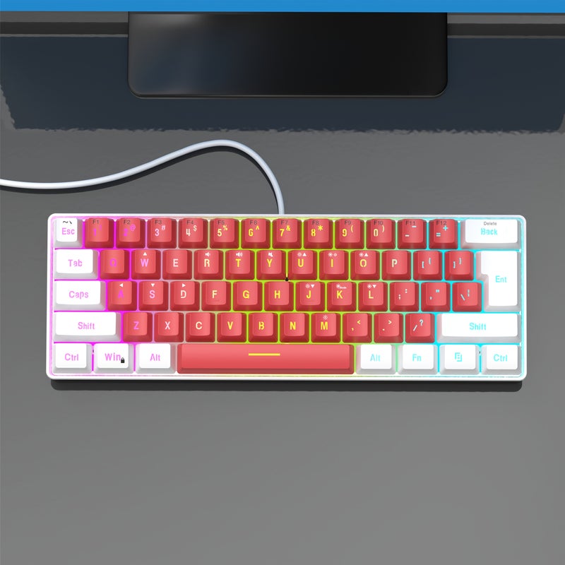 White Red Gaming Keyboard Ergonomic 60 Percent Compact RGB Backlit Portable Colorful Cute Illuminated Small Keyboard for Laptop PC PS4 Xbox - Image 3