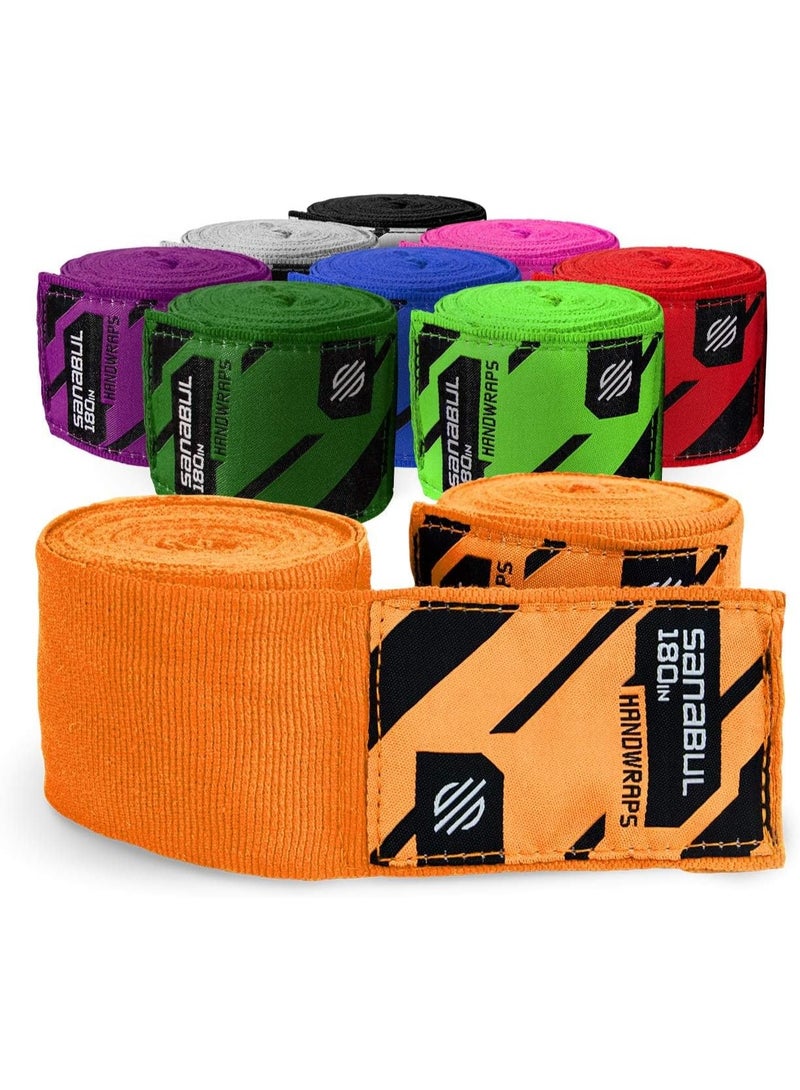 Sanabul  Elastic Professional 180 inch Handwraps for Boxing Kickboxing Muay Thai MMA (Orange, 180 inch) - Image 1