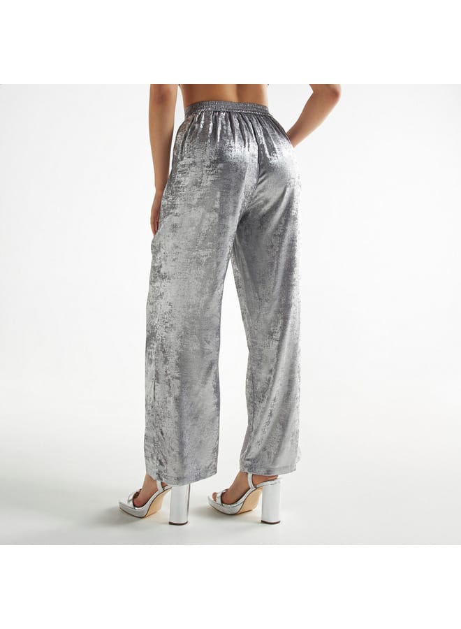 Splash FAV Textured Wide Leg Pants with Semi-Elasticated Waistband and Pockets  - Image 3